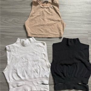 Zara Women's Crop Tops Bundle - Black, White, Tan
